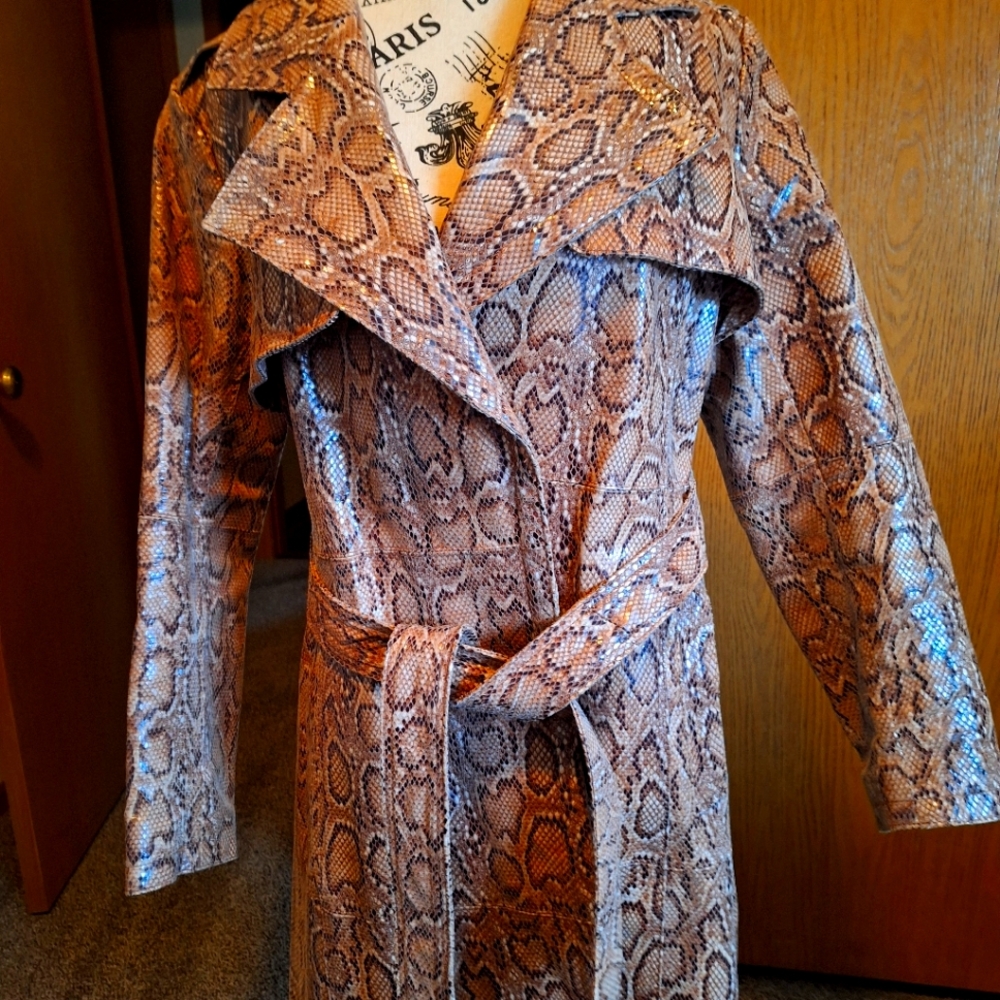 Neiman Marcus Exclusive Snake Print Leather Coat XL